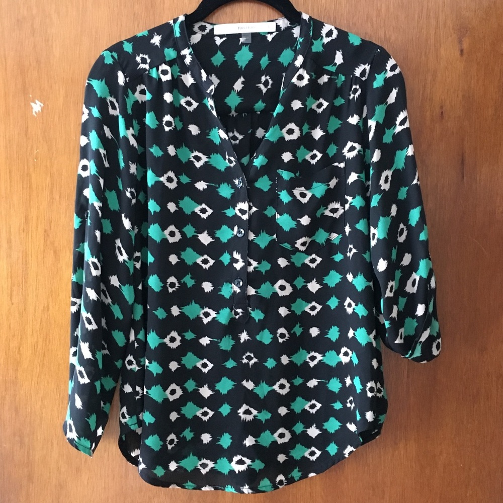 IKAT style print chiffon roll sleeve blouse